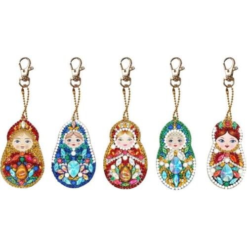 5pcs DIY Doll Diamond Painting Keychain Full Drill Special Shaped Diamond Painting Cross Stitch Embroidery Key Ring Pendant
