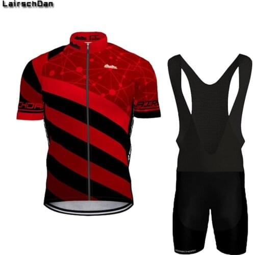 LairschDan Breathable Outdoor Cycling Jersey Mens MTB Bkie Racing Red Short Sleeve Suit 9D Silicone Cushion Wielerkleding Heren
