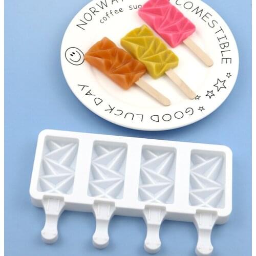 4 Grid Diamond Ice Cream Mold Makers Silicone DIY Mold Ice Cube Moulds Dessert Molds Tray Silicone Popsicle Mold