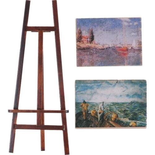 1 Set Artist Easel Stand & 2 Wood Paintings Pictures Mini Artist Easel Wood Wedding Table Card Stand Doll House Display