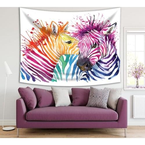 Tapestry Colorful Zebra Horse Wild Animals in Africa Nature Painting Art Orange Fuchsia Blue