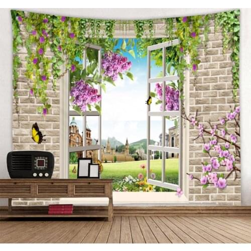 Castle Outside The Window Wall Hanging Tapestries Boho Tapestry Wall Carpet Photographic Background Cloth Living Room Blanket