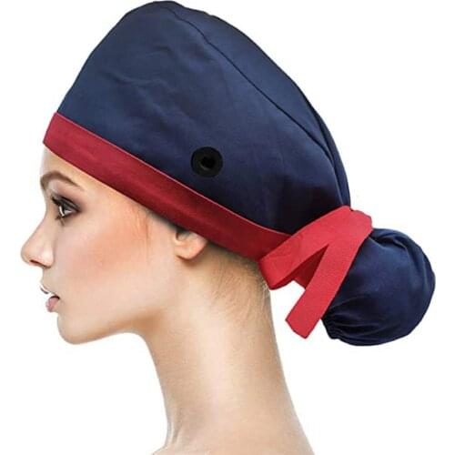 Unisex Scrubs Hats Cap With Buttons Bouffant Hat With Sweatband For Womens And Mens Reuseable Casual Hat Nurse Accessories