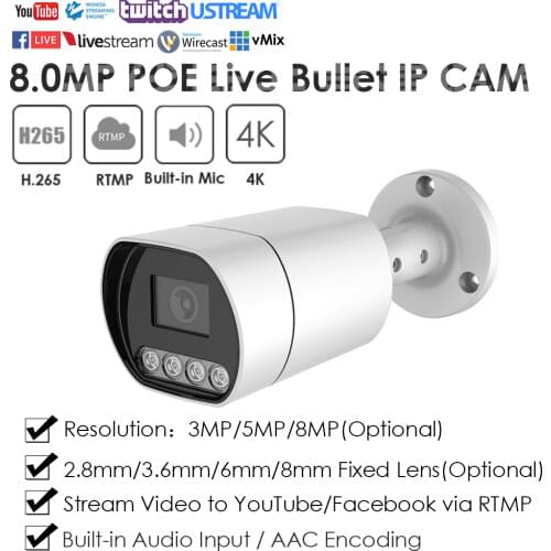 4.0MP Vandalproof IK10 Dome Live Streaming 4.2mm HD Nondistortional IP Camera Push Video Stream to Youtube/Wowza by RTMP