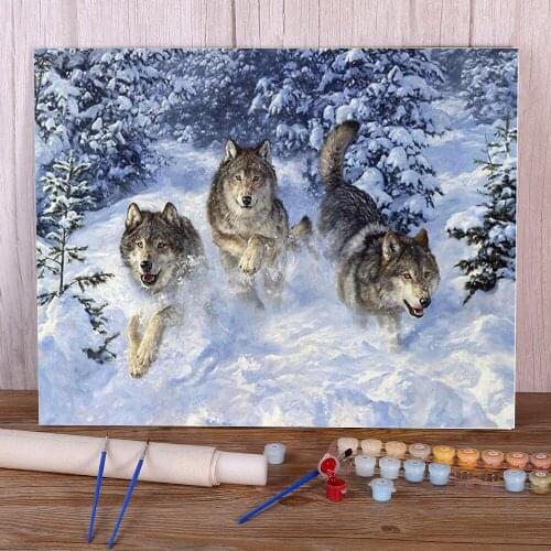 Wolf Animals Bead DIY Painting By Numbers Set Oil Paints 50*70 Picture By Numbers Photo Decorative Paintings Crafts Drawing