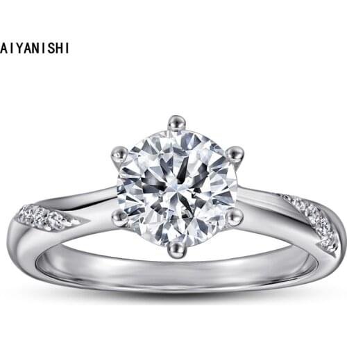 AIYANISHI Classic 925 Sterling Silver Engagement Ring for Women Six Prongs Round Ring 2021 Wedding Trend Female Jewerly Gifts