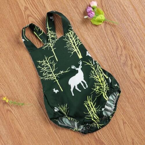 0-18M Infant Baby Boys Girls Romper Christmas Themed Sleeveless Reindeer Print Short Pants Vest Children Kids Playsuits Jumpsuit