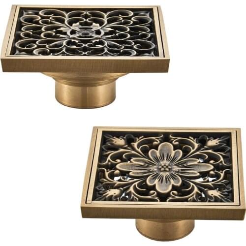 European Style Retro Square Bathroom Toilet 10cm Antique Copper Brass Deodorant Floor Drain Bathroom Accessories