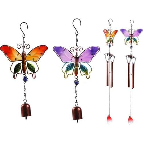 Metal Handmade Butterfly Wind Chime Glass Painted Ornaments Creative Home Bell Wind Chime Tube Pendant Garden Decoration