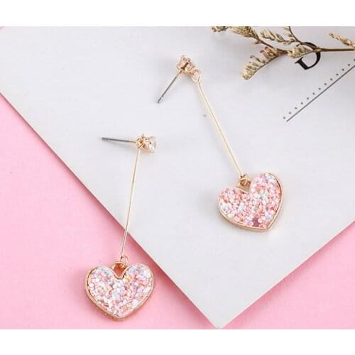 Sweet Cute Pink Heart-shaped Pendant Earrings Charming Womens Party Stud Earrings Accessories Romantic Girl Jewelry Gift
