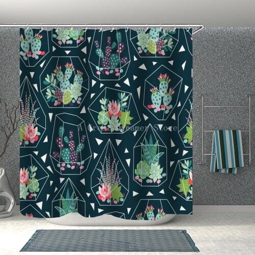 Fashion Cactus Bathroom Shower Curtain Green Plant 3D Printing Waterproof Shower Curtain Bathroom Decor With Hooks Droshipping