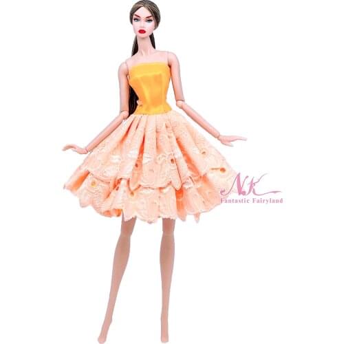 NK 1 Pcs Newest Doll Noble Orange Skirt Handmade Clothing Fashion Party Dress For Barbie Accessories Doll Best Girl Gift Toy 8X