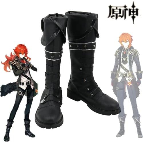 Genshin Impact Diluc Ragnvindr Games Customize Cosplay Low Heel Shoes Boots Halloween Carnival Cosplay Costume Accessories