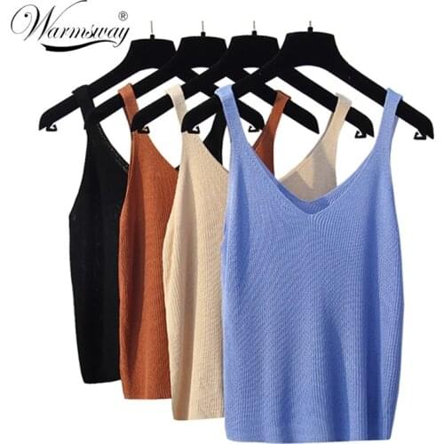 Super Soft Cotton Knitted Tank Tops Women Summer Camisole Vest Simple Loose Ladies V Neck Sexy Strappy Tee A-034