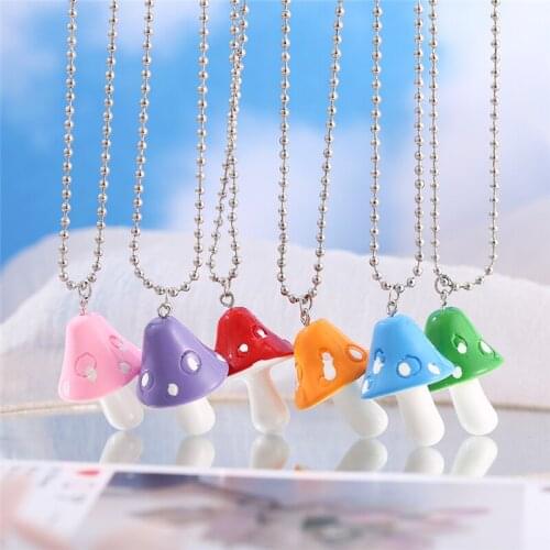 Fashion Cartoon Color Mushroom Pendants Necklace For Women Girl Small Fresh Resin Pendant 2021 Trend Necklaces Jewelry Gift