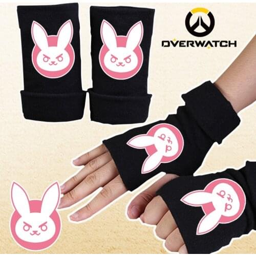 2017 D.Va OW game glove half finger couple winter cartoon watchover printing black gloves CA307