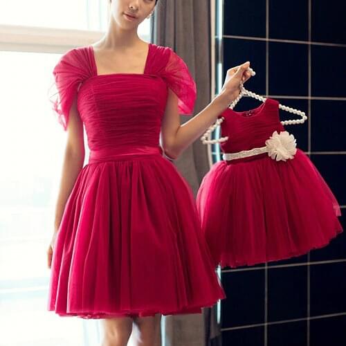 Mother Daughter Dresses Christmas Matching Dresses Wedding Princess Mom and Me Clothes Wedding Party Red Eveing Dress