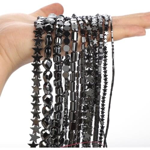 Flat Five-pointed Star Black Hematite Natural Stone Beads Loose Spacer Beads for Jewelry Making Bracelets Necklace Accessories