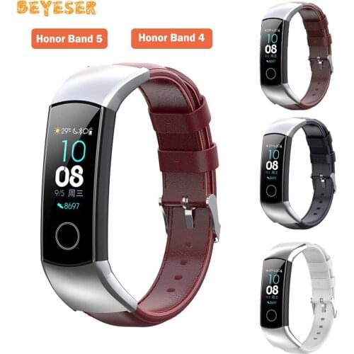 Fashion Soft Leather Watchband For Huawei Honor Band 5/4 Smartwatch Strap Replacement Wristband With Connector Bracelet Belt