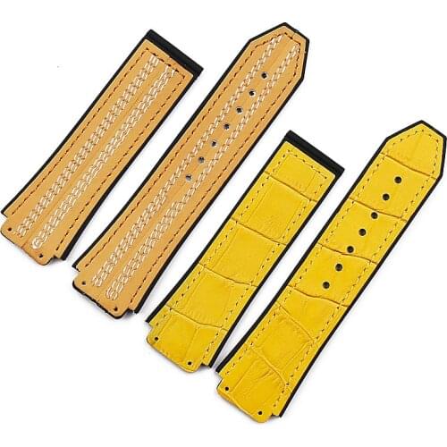 19mmx25mm crazy cowhide rubber strap watch accessories for HUBLOT sports waterproof strap women men watch band