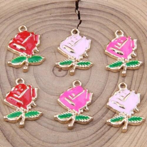 10pcs 25*14mm Enamel Rose flower charms floral small pendant drop oil alloy jewelry accessories boutique trinket bijoux handmade