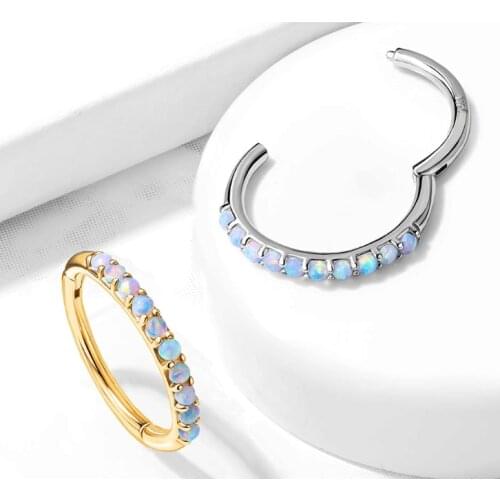 16G Stainless Steel Opal Septum Clicker Hoop Ring Nose Labret Ear Tragus Cartilage Daith Helix Earring Body Piercing Jewelry