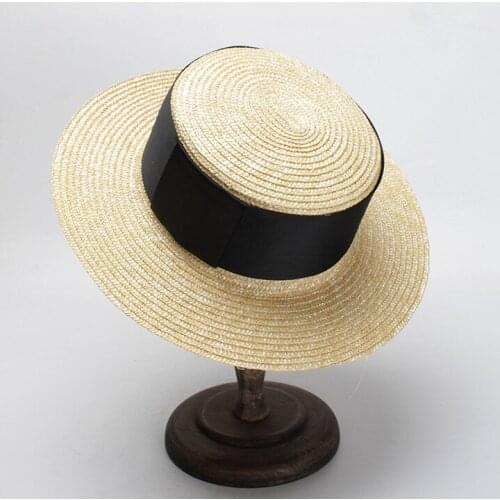 Classical Adult Summer Derby Straw Hat Sun Hats for women 7cm Wide Brim Beach Hat Flat Boater Hat Size 56-59cm