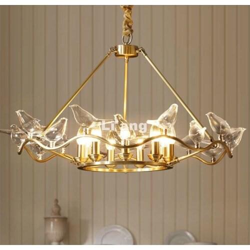 Nordic Vintage Glass Birds Pendant Lights E14*9 LED Pendant Lamps Dining Room Restaurant Cafe Hanging Suspension Light Fixtures