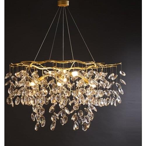 Modern Luxury Crystal Copper Pendant Lights Lustre Bedroom Living Dining Room Indoor Lighting Decor Led Hanging Light Fixture