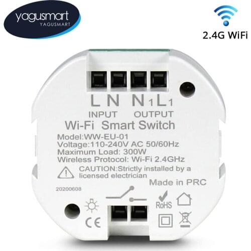 Yagusmart Tuya WiFi Smart Light Switch DIY Breaker Module 110-240V Tuya APP Voice Control Compatible with Alexa Echo 1 Way