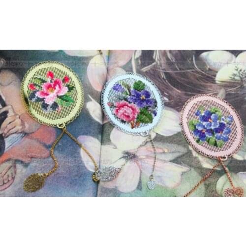 Cross stitch DMC set creative hand gift metal bookmark pink kapok rose pansy