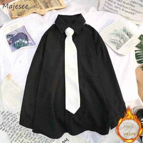 Shirts Women Large Size 4XL Plus Velvet Solid Full Sleeve Preppy Style Basic Soft Loose High Quality Daily Popular Females Chic