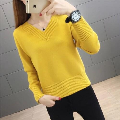 Women Casual Knitted Pullover Tops Long Sleeve Short Knitting Pull Jumpers Female V-neck Short Pullovers Sweaters Ladies Tops
