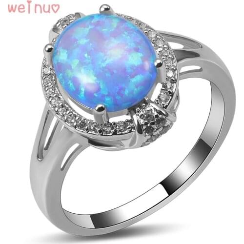 Weinuo Blue Fire Opal White Crystal Ring 925 Sterling Silver Top Quality Fancy Jewelry Wedding Ring Size 5 6 7 8 9 10 A423