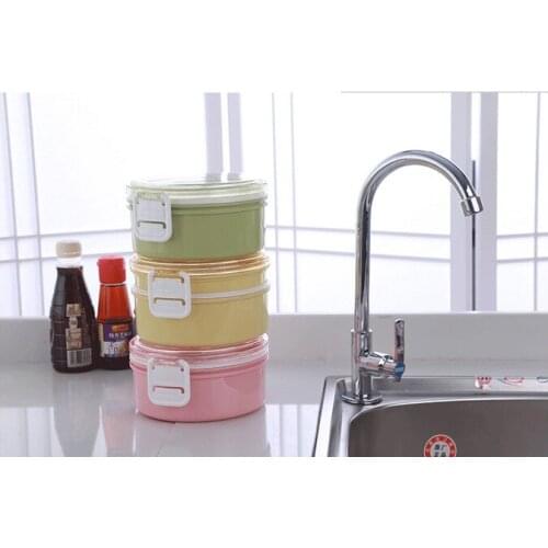 1PC 850ml Portable Picnic Two Layer Lunch Case Round Bento Food Container Storage Dinnerware Set O 0330