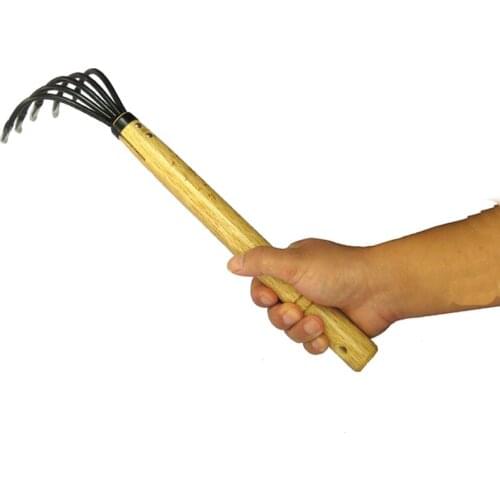 1PCS Durable 5-Tine Claw Rake Cultivator Seafood Rake with wood handle gardening Rake Mini tools