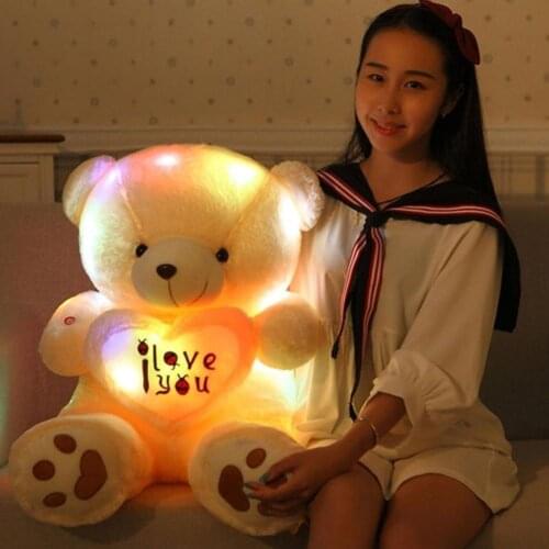 1Pcs Cute Lovely I Love You Pattern Cartoon Bear Kids Children Dolls Glow Light Up Soft Plush Bear Stuffed Toy Gift