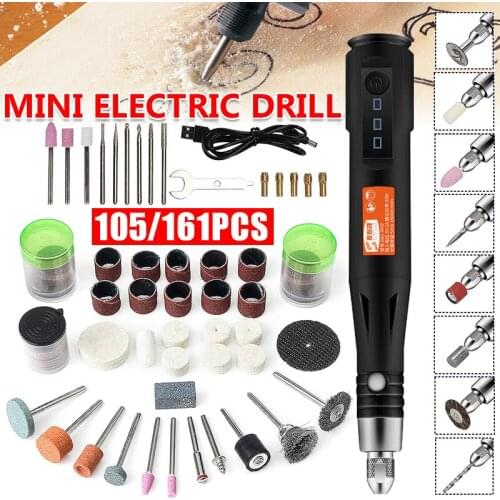 161Pcs / 105Pcs Rotary Tools Accessories DIY Set USB Mini Electric Grinder Drill Engraving Carving Pen Polishing Machine