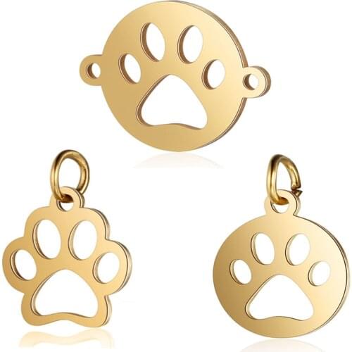 5pcs 100% Stainless Steel Hollow Dog Paw Charms Mirror Polish Charms For DIY Making Necklace Key Chain Bracelets Jewelry 17X18mm