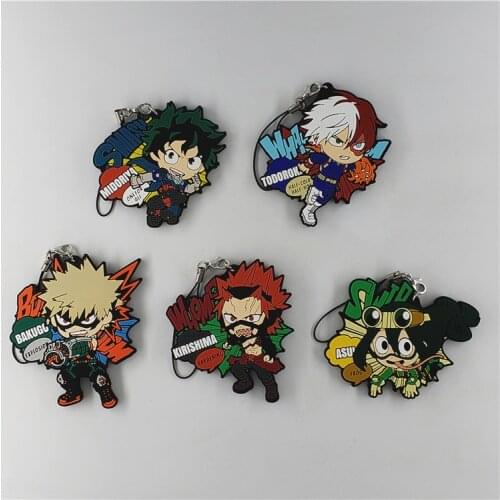 5pcs/lot My Hero Academia Japanese anime figure bakugo katsuki OCHACO URARAKA Todoroki Rubber mobile phone charms/keychain/strap