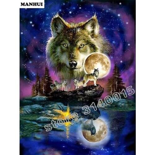 Diy daimond painting resin mosaic diamond painting full square drill diamond 3d cross stitch embroidery Animal Wolf BFC024