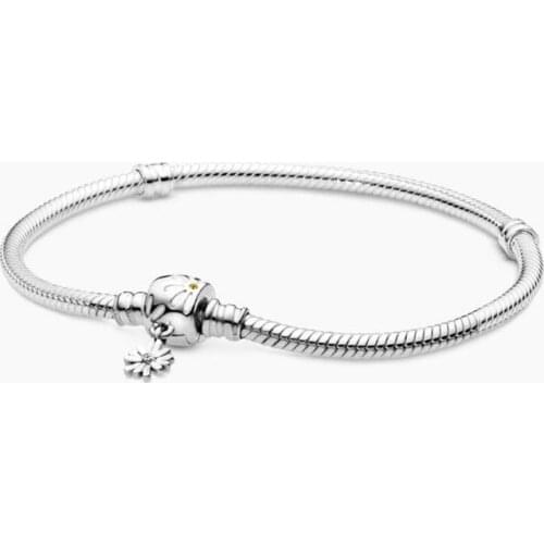 Daisy Flower Clip S925 Sterling Silver Bracelet Snake Chain Bangle For European Silver Charms Beads Women Jewelry Valentine Gift