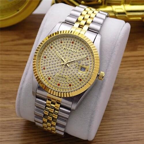Fashion Reginald Brand Woman Man Lovers Full Golden Luxury Steel Lady Watch Date Crystal Styles Womens Dress Clock Water Proof
