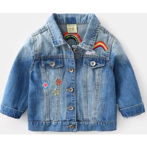 2020 Spring Autumn Girls Denim Coat For Children Jeans Jackets Rainbow Unicorn Embroidered Kids Denim Coat For Girls Clothes