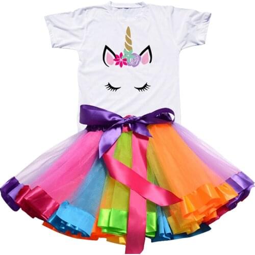 Kids Dresses For Girls Unicorn Tutu Dress Rainbow Princess Girl Party Dress Little Baby Birthday Outfits Children Summer Clothes