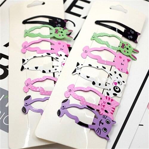 6pcs/lot Children Cartoon Animals Hair Clips Spray Painting Cute Dog Cat Rabbit Barrettes Fashion Girl Women Headwear Hot