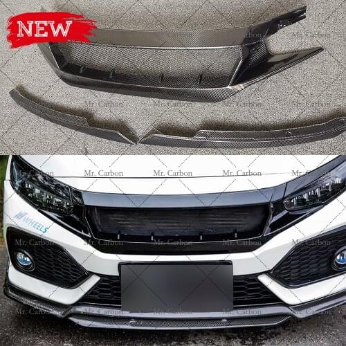 FOR CIVIC FC JS STYLE CARBON FIBER GLASS FRONT GRILL TRIM BODY KIT FOR CIVIC FK7 FK8 TYPE-R N1 FRP FRONT BUMPER GRILLS RACING