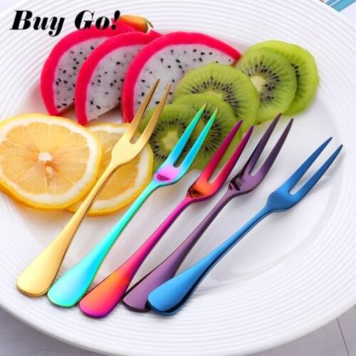2PCS Fruit Fork Luxury Stainless Steel Gold Cake Dessert Forks Lovely Mini Fork Salad Fork Tableware Hotel Restaurant Supplies