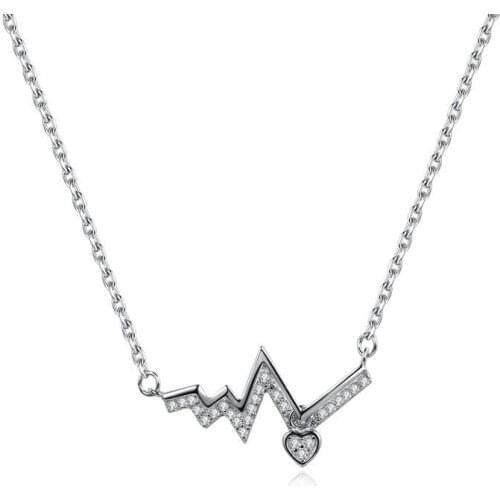 Dainty Female Crystal Wave Pendant Necklace Charm Sterling Silver Chain Necklaces For Women Classic Love Heart Wedding Necklace