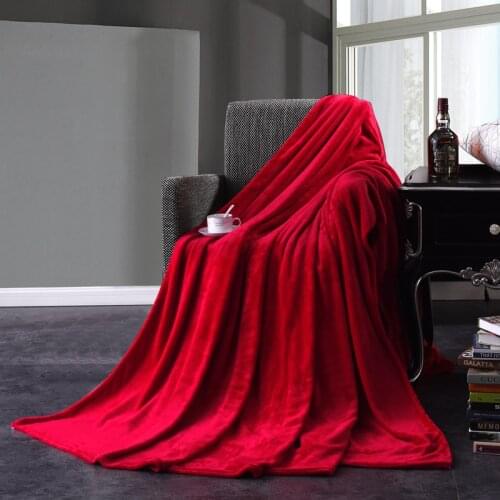 Red Flannel Blanket Soft Throw Blanket On Sofa Bed Plane Travel Plaids Adult Home Textile Solid Color Blanket Travel Blanket43